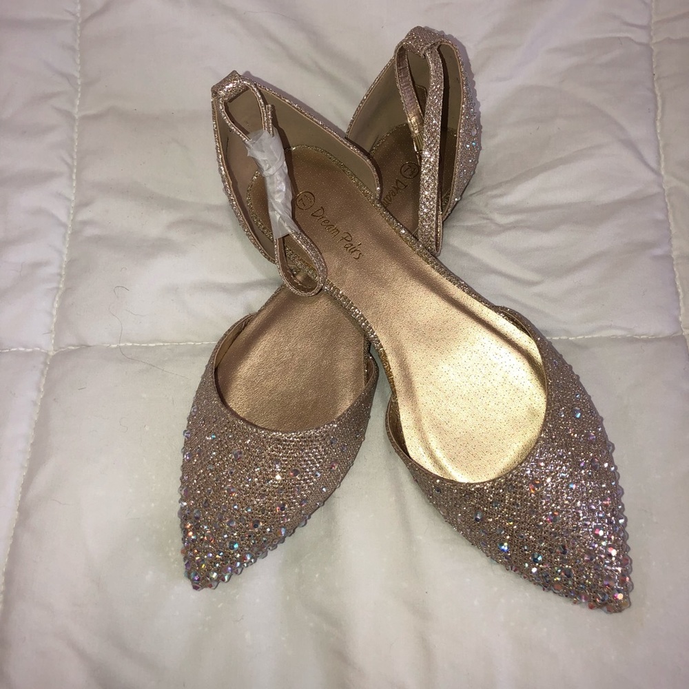 ✨Gold with Rhinestones D’Orsay Ballet Flats✨